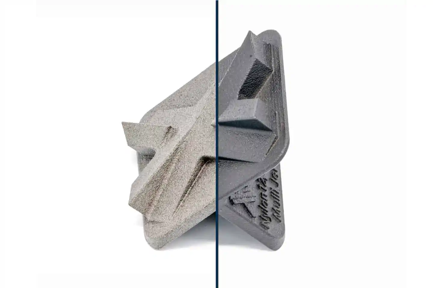MJF Nylon PA12 parts comparison: as printed vs. black spay painted and vapour fused