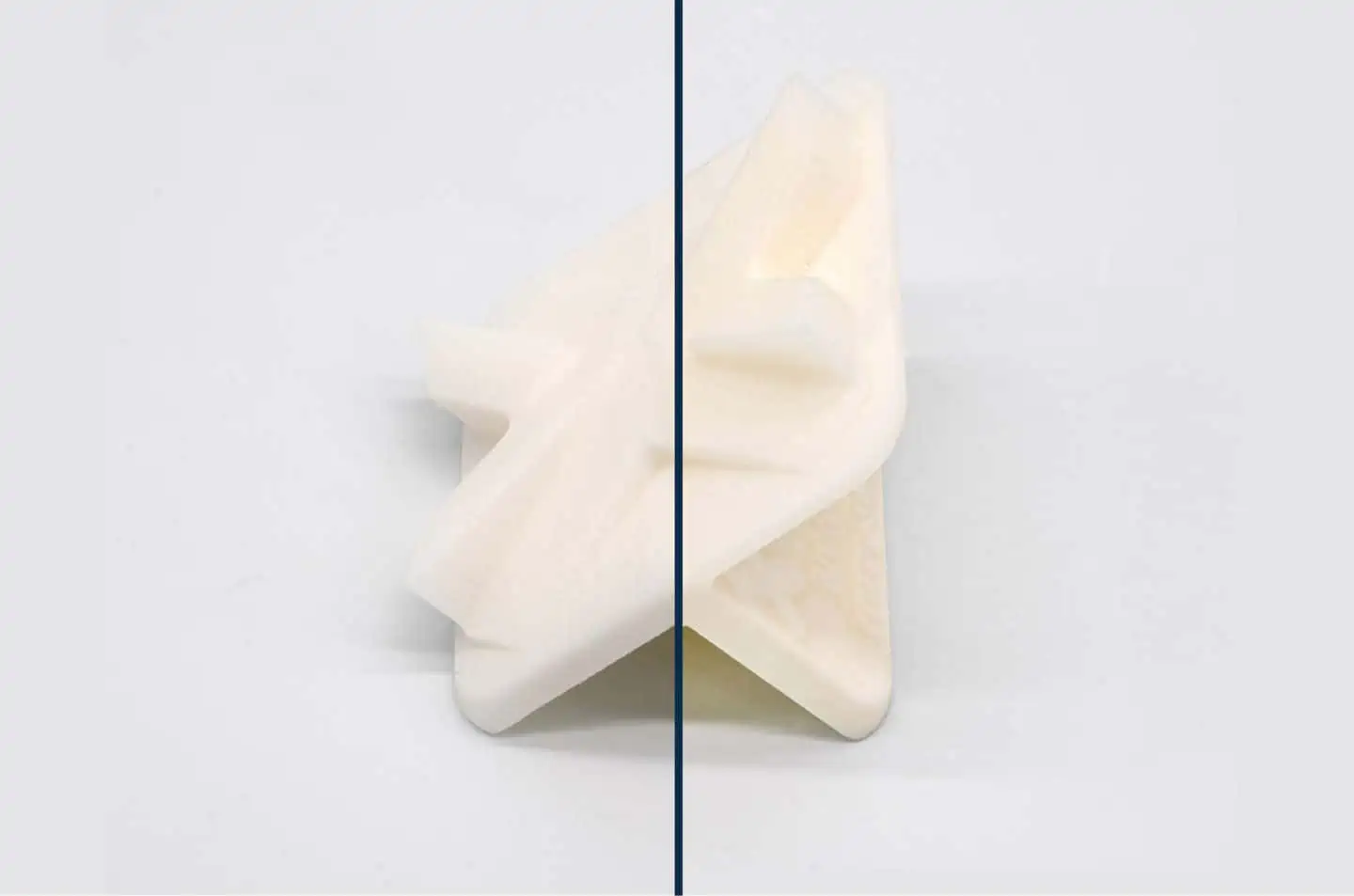 MJF Nylon PA12 parts comparison: as printed (left) vs. tumbled (right)
